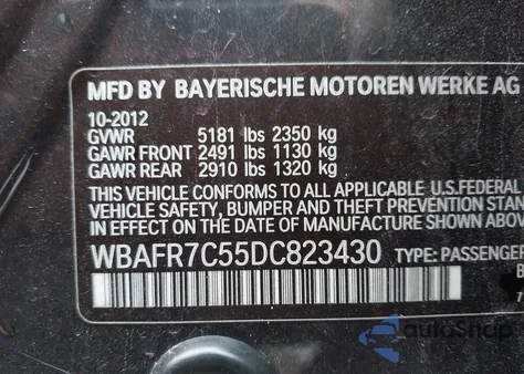 2013 BMW 535I z USA, uszkodzony, nr VIN WBAFR7C55DC823430